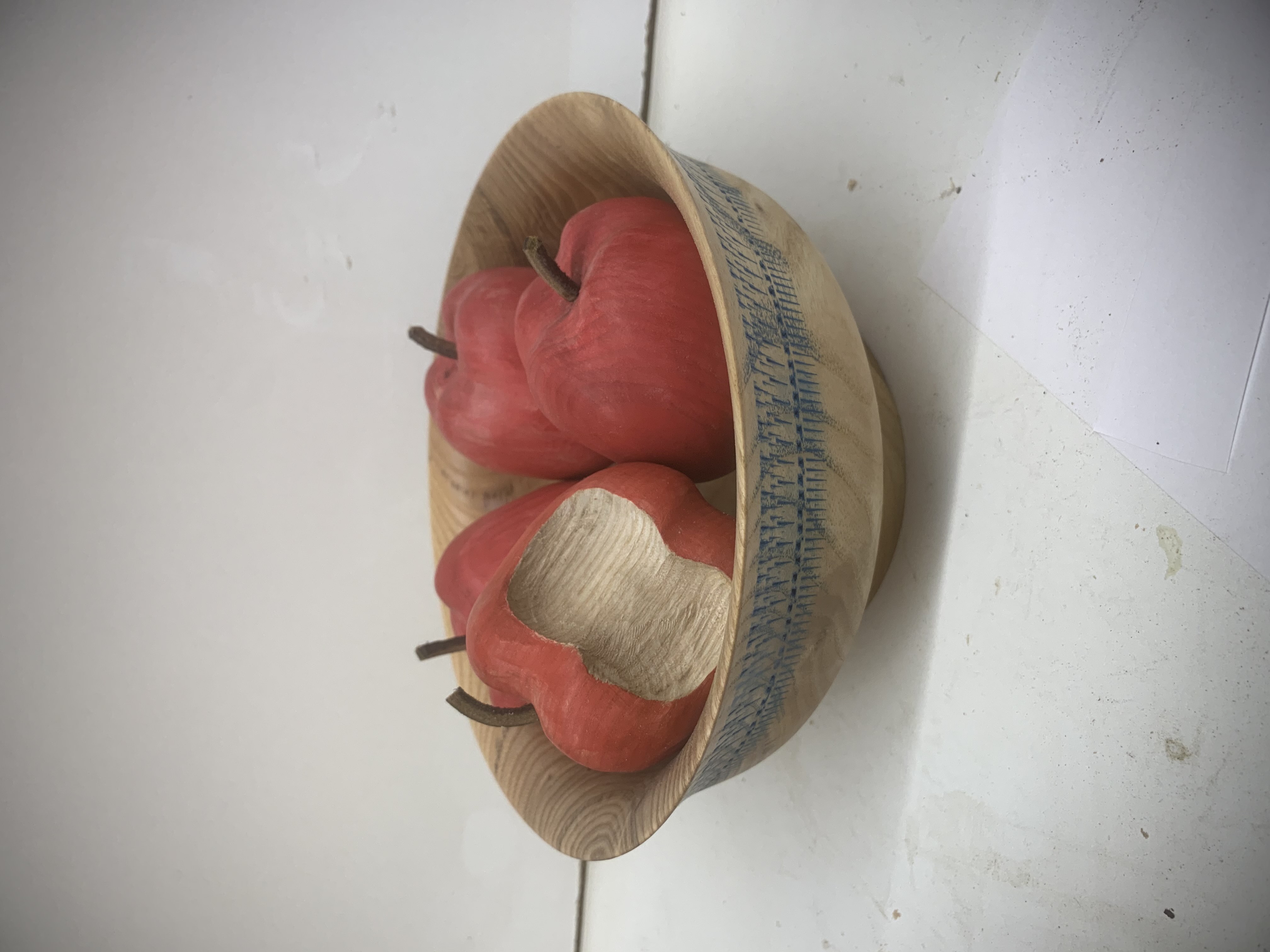 Turned and carved Apples with an embellished bowl